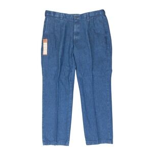 Haggar Work to Weekend Denim Pants Mens 40x32 Blue Jeans Light Stonewash Pleated